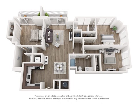 Floor plan for 3 beds, 3 baths, 1357 sqft
